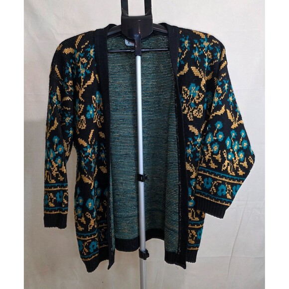 Vintage Women's Bright Lights Floral Knit Open Front Cardigan – 1970s–1980s - Picture 5 of 10